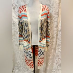 No Boundaries Long Aztec Print Open Front Sweater